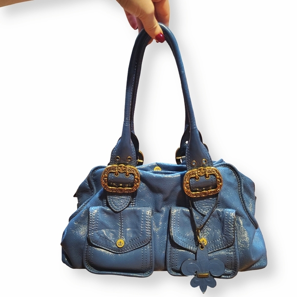 Gianni Bini Handbags - SOLD Y2K Vintage Gianni Bini Blue Leather Handbag Purse w/ Buckles & Keychain
